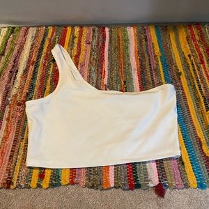 White one shoulder strap crop top